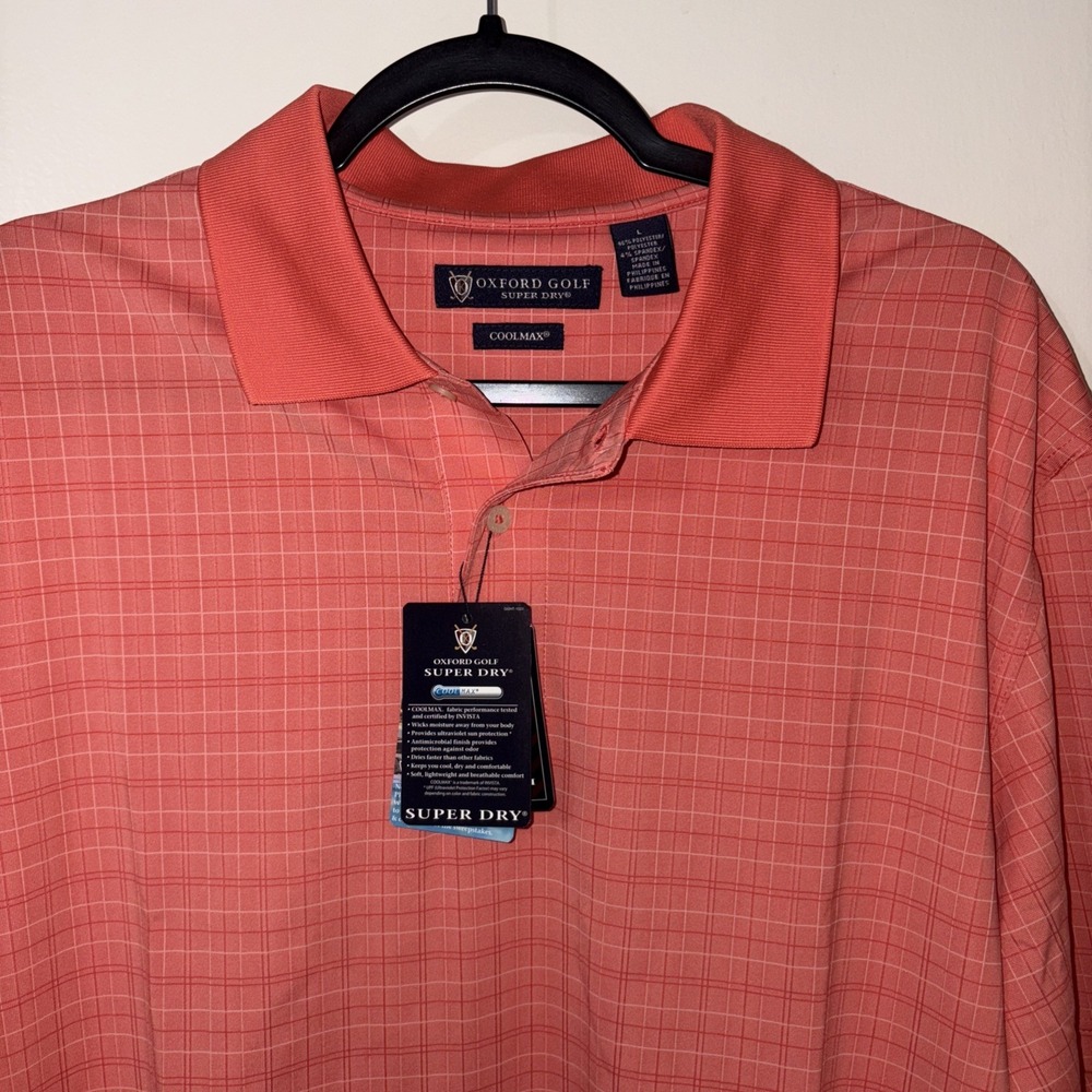 Men's New Oxford Golf Super Dry Cool Max  Polo Sz Large Super Dry Orange Plaid